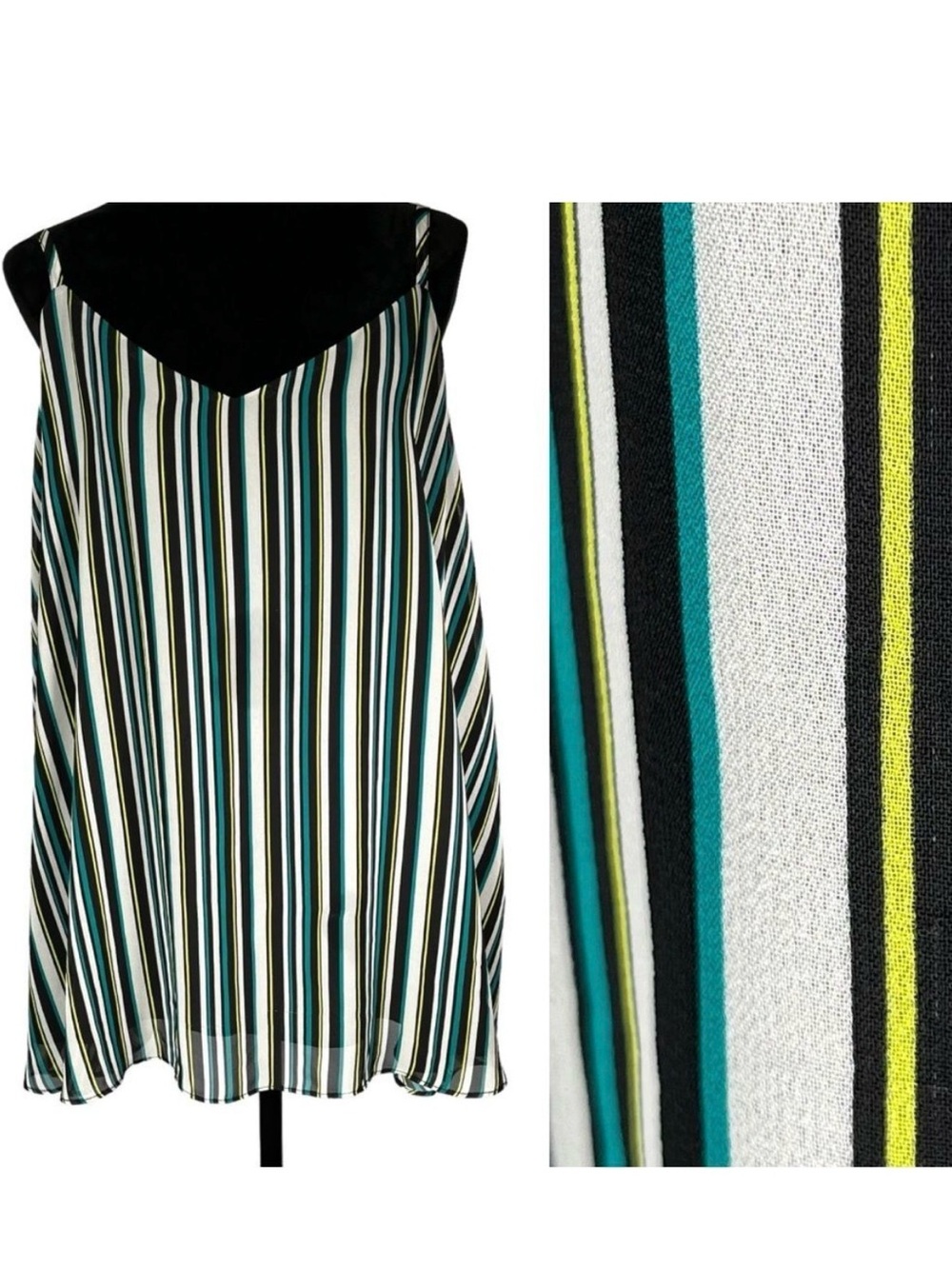 Torrid Striped Chiffon Tank Top White Black Yellow Spaghetti Straps V-neck